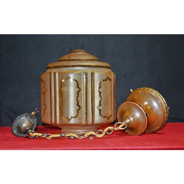 Antique Art Nouveau Flame Glass and Bronze Pendant Light, 1910 For Sale - Image 11 of 18