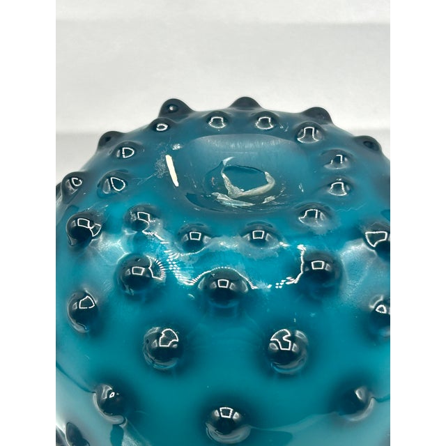 Turquoise Empoli Hobnail Cased Glass Vase – Mid-Century Modern Italian Art Glass For Sale - Image 8 of 8