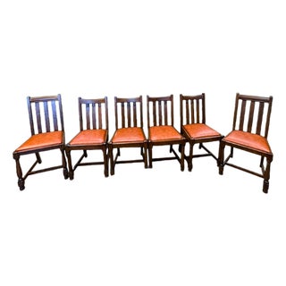 Set of 6 Oak Carved Chairs Mission Arts & Crafts For Sale