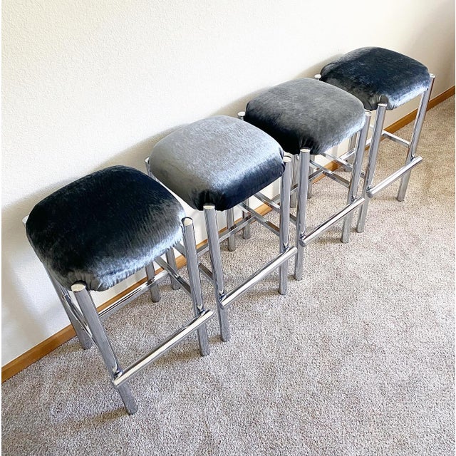 Modernist Minimalist Cal-Style Chrome Bar Stools/Counter Stools (1978 ...