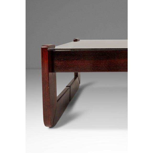 Mid-Century Brazilian Modern Brutalist End Table W/ Smoked Glass Top in Jacaranda by Percival Lafer, Brazil, C. 1970s For Sale - Image 11 of 18
