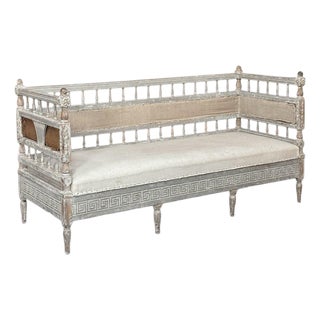 18th Century Swedish Gustavian Neoclassical Scraped Painted Bench For Sale
