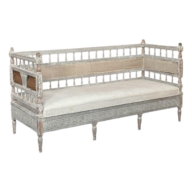 18th Century Swedish Gustavian Neoclassical Scraped Painted Bench For Sale