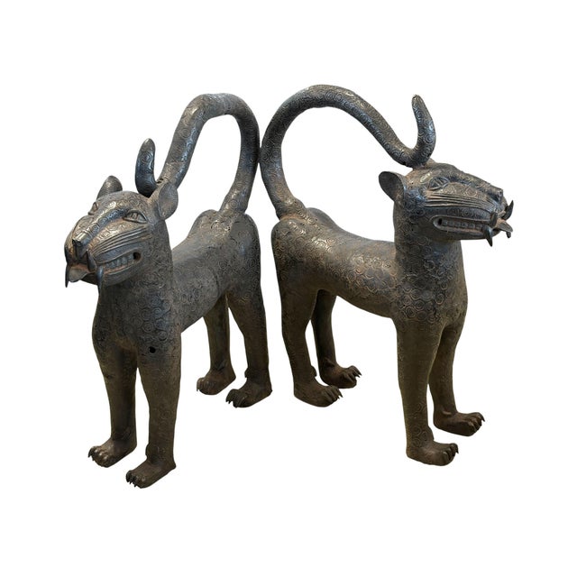 Bronze Vintage Large Benin Bronze Sculpture of a Leopard 31 " H Nigeria For Sale - Image 8 of 9