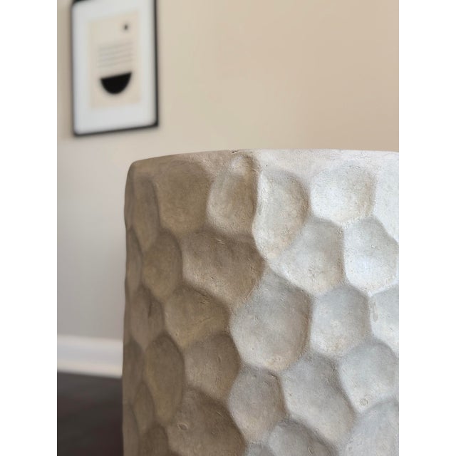 Made Goods Kemma Stool in Light Gray Reconstituted Stone Organic Dimpled Texture Modern Coastal Accent Table For Sale In Los Angeles - Image 6 of 12