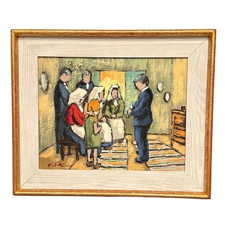 H. Strand, Gathering, 1950s, Oil on Canvas, Framed For Sale