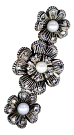 Gold and Silver Flower-Shaped Brooch with Diamond Chips