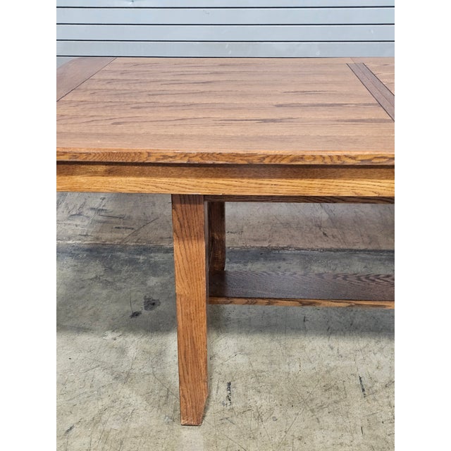1990s Stickley Oak Mission Arts & Craft Style Dining Table W 2 Leaves For Sale - Image 9 of 16
