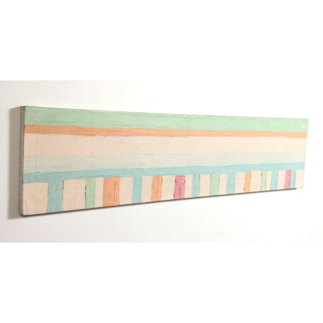 Abstract Large Original Vintage 1980s Oil on Canvas Pastel Colored Horizontal Painting #1 For Sale - Image 3 of 12