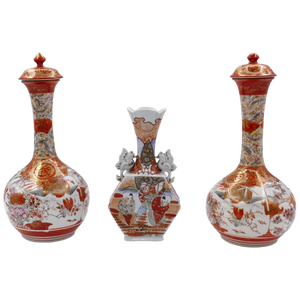 19th-Century Japanese Kutani Vases, Set of 3