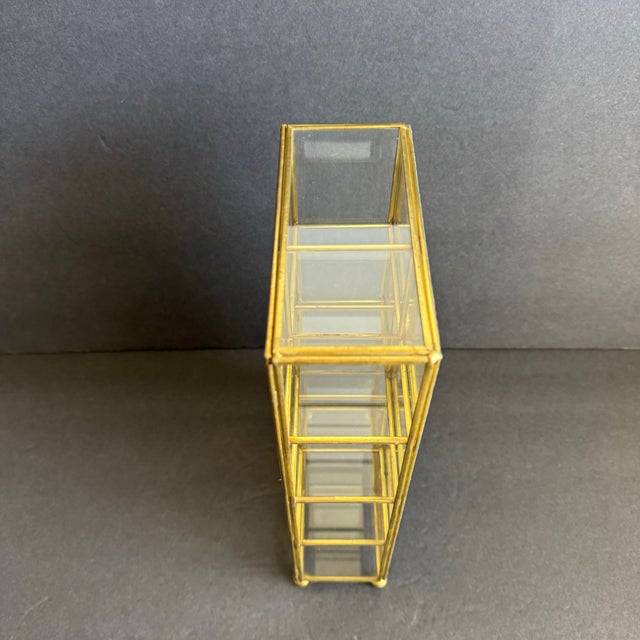 Vintage Brass & Glass Display Shelf Miniature Mirror Box For Sale - Image 9 of 12