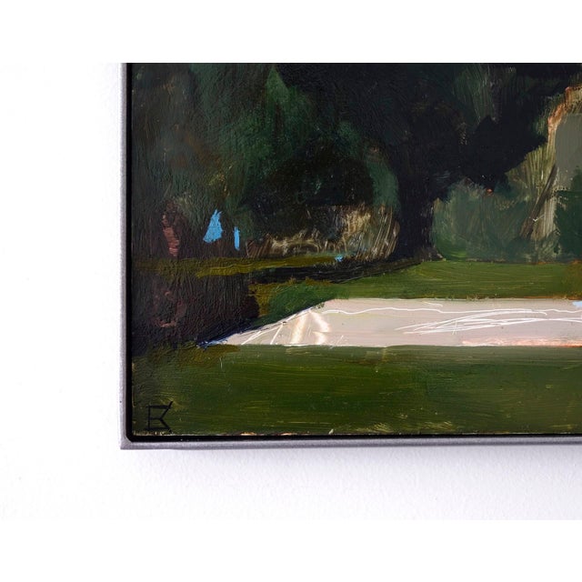 Study for Dreaming by Emma Kalff | Oil on panel Landscape with basketball hoops and trees. For Sale - Image 4 of 5