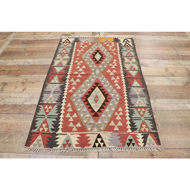 Textile Vintage Persian Shiraz Kilim Rug, 03'02 X 04'10 For Sale - Image 7 of 9