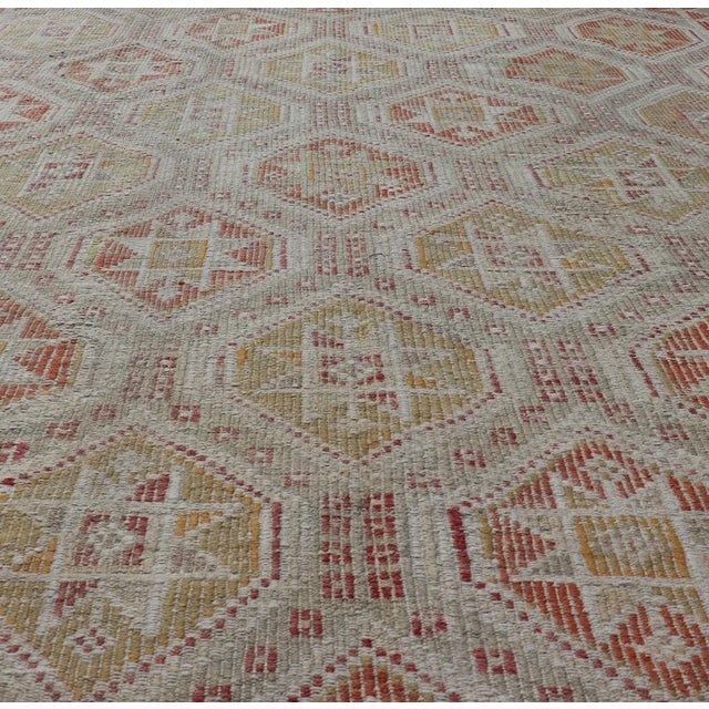 Turkish Vintage Kilim With All-Over Diamond Design With Orange & Yellow For Sale In Atlanta - Image 6 of 12