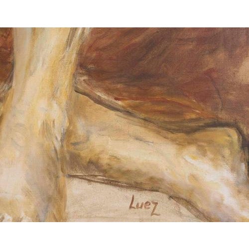 Evelyne Luez, Nude Man and a Woman Lying Down, Oil Painting on Canvas For Sale - Image 4 of 8