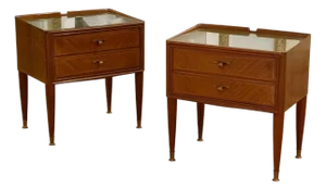 1950s Italian Modern, Stained Wood, Brass, Glass, Nightstands, Italy, A Pair
