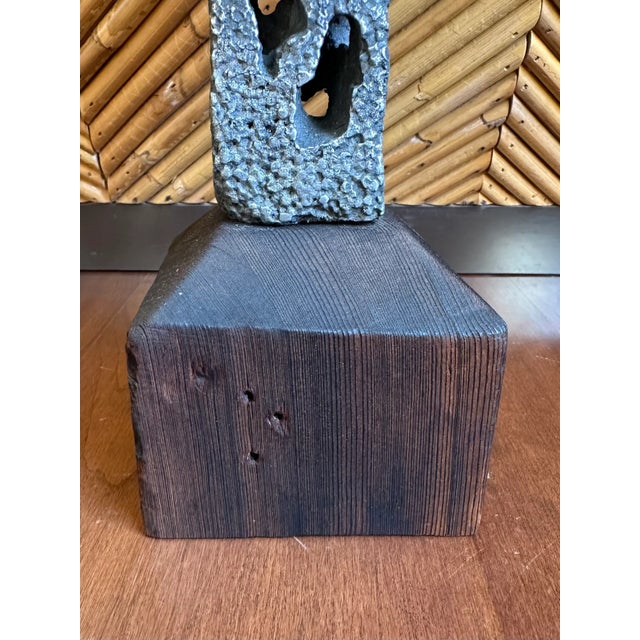Vintage Signed 13” Hand Hammered Blackwashed Metal Sculpture on Wood Base in a Western Industrial Style For Sale - Image 16 of 17