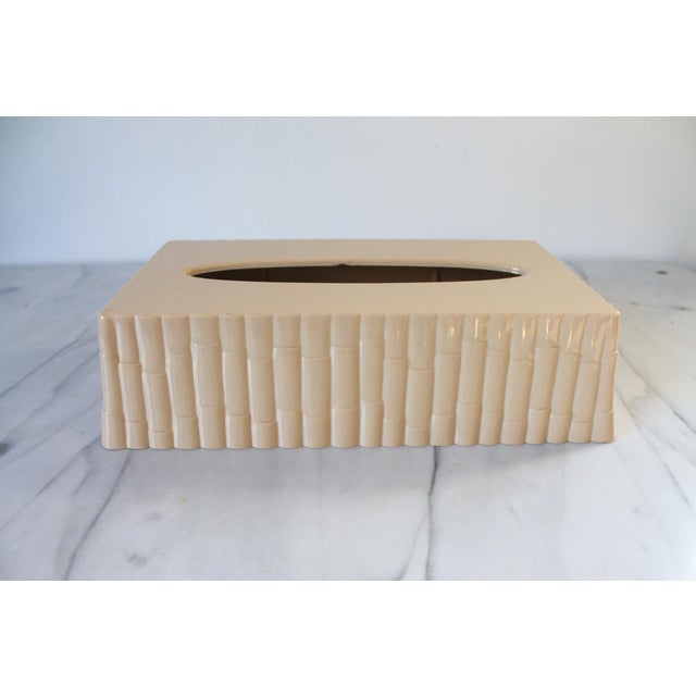 Vintage Beige Faux Bamboo Resin Tissue Box Cover For Sale - Image 4 of 7