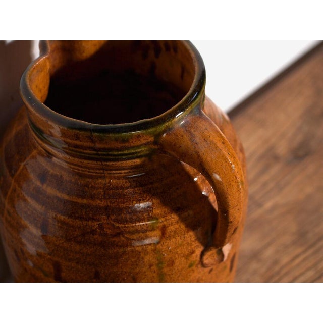 Antique Folk Glazed Pottery Jug, Central Europe, 1930 For Sale - Image 3 of 5