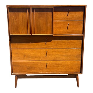 Fine Vintage MCM Sculpted Walnut Gentleman’s Tall Dresser For Sale