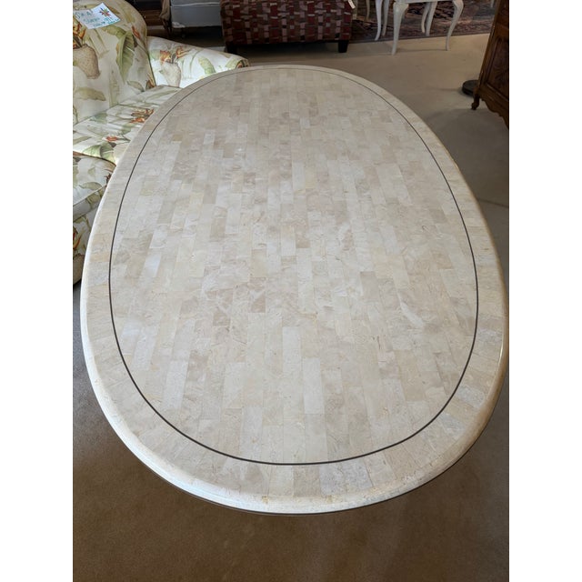 1980s Postmodern Tessellated Stone Oval Dining Table With Brass Inlay For Sale In West Palm - Image 6 of 9
