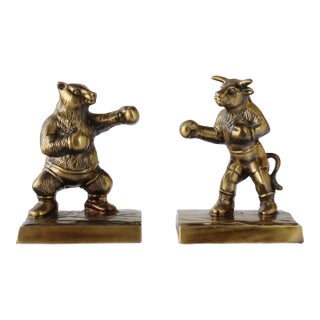 Wall Street Bull & Bear Bookends - A Pair For Sale