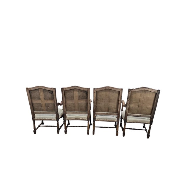 Antique French Henri II Renaissance Revival Carved Walnut Throne Armchairs – 4 For Sale - Image 9 of 11