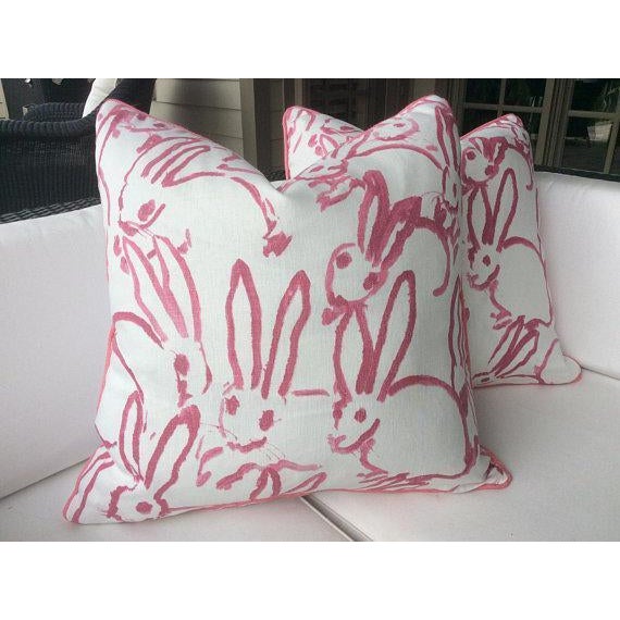 Not Yet Made - Made To Order Hunt Slonem "Bunny Hutch" in Pink & White Lumbar Pillow 12" x 20" - Single For Sale - Image 5 of 6