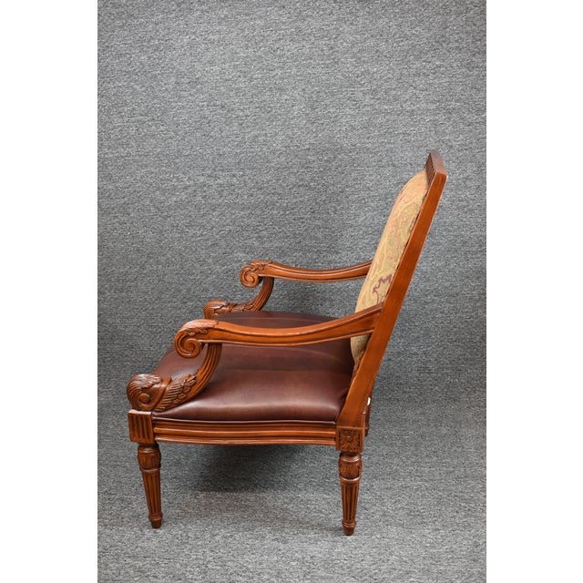 Vintage Fairfield Chair Company Carved Brown Leather Accent Chair