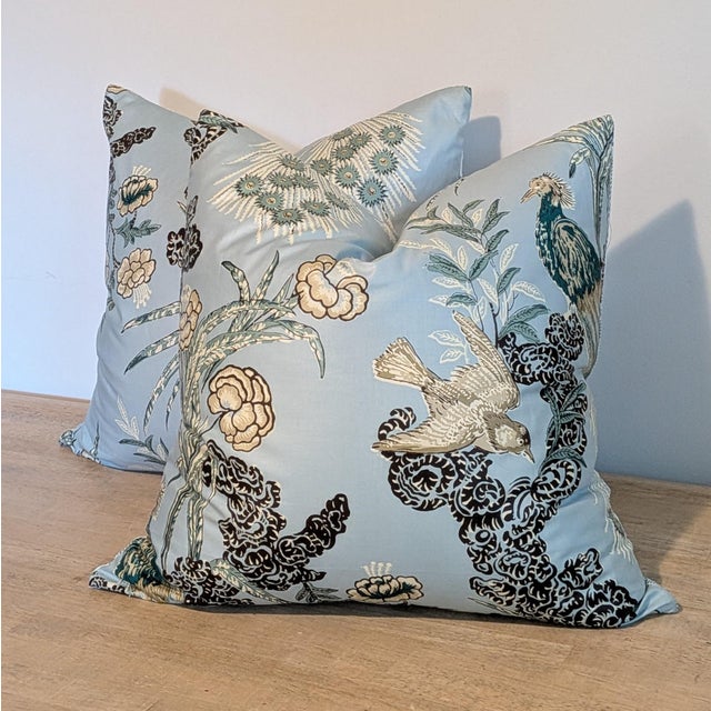 Textile Schumacher Peacock Aqua Pillows- Pair For Sale - Image 7 of 7
