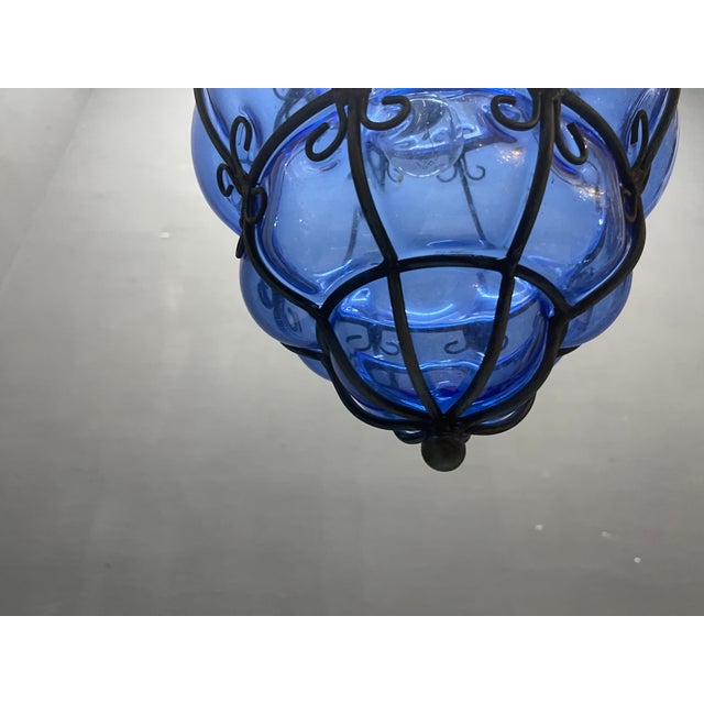 Blue Wrought Iron and Murano Glass Pendant Light, 1980s For Sale - Image 8 of 16