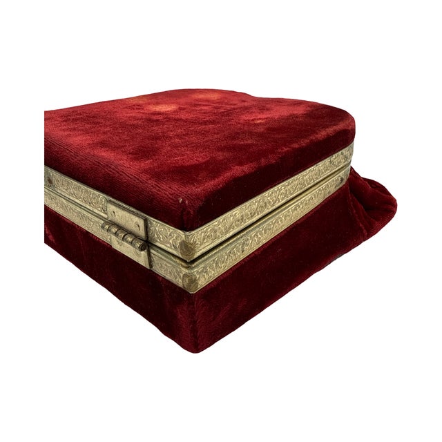 Metal Antique French Red Velvet Jewelry Casket For Sale - Image 7 of 16