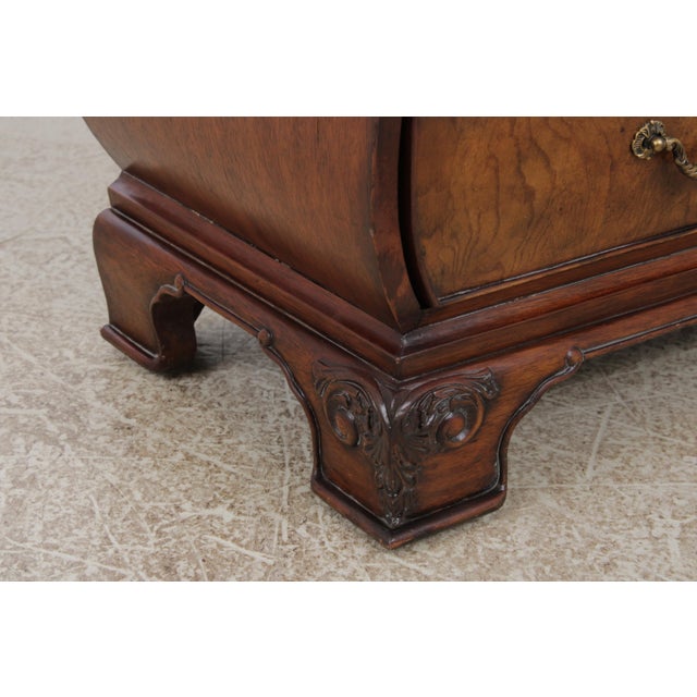 Ethan Allen Inlaid Townhouse Burl Wood Bombe Chest For Sale - Image 9 of 17