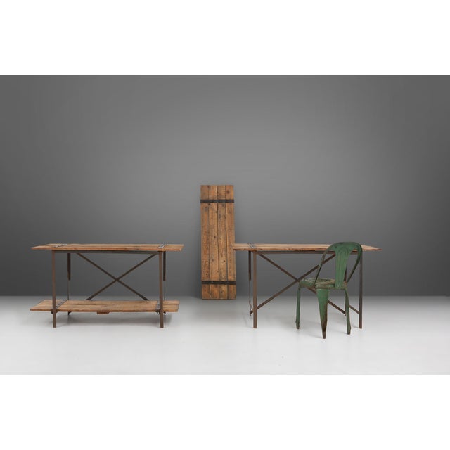 Industrial Side Table with Metal Frame and Wooden Top and Removable Platform, Belgium, 1920s For Sale - Image 11 of 14