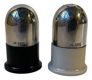 Robotic Salt & Pepper Shakers in Silver and Bakelite by Carl M. Cohr, 1930s, Set of 2