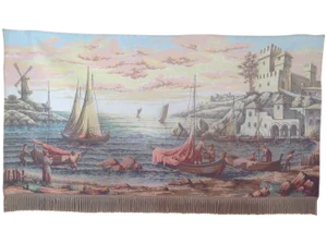 French Dutch Port Scene Tapestry