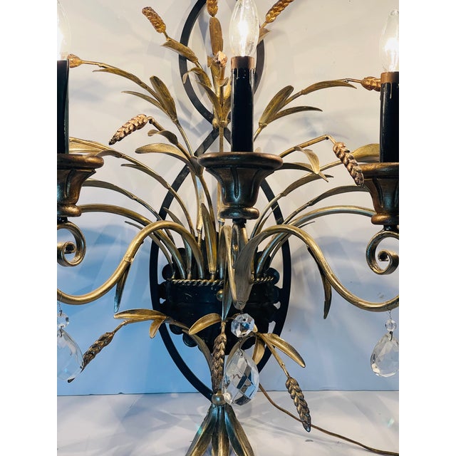 Mid-Century Modern Mid 20th Century Wheat Sheaf Tole Metal 5 Arms Sconces For Sale - Image 3 of 7