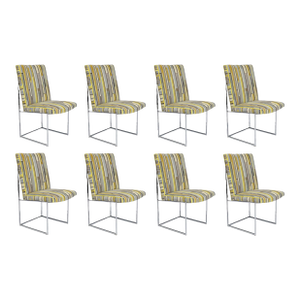 Mid 20th Century Attributed to Milo Baughman Thin Frame Dining Chairs in Maharam Cut Velvet