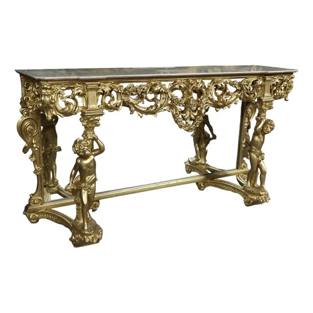 Large Console in Gilded Wood, 1970s For Sale