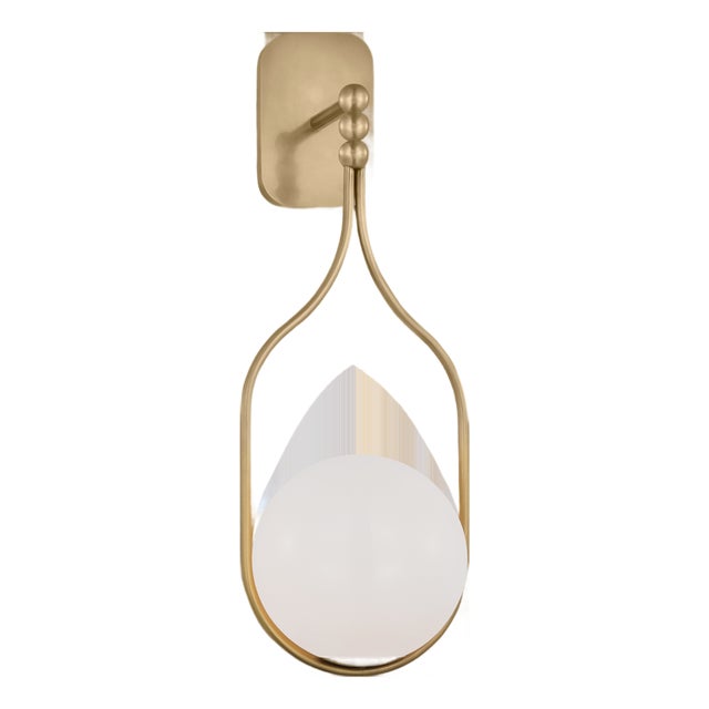 Windsor Smith for Visual Comfort Signature Jodo 19" Single Sconce in Hand-Rubbed Antique Brass with White Glass For Sale