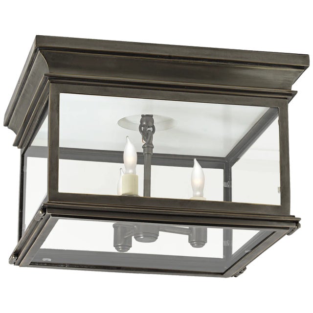 Club Large Square Flush Mount in Bronze with Clear Glass Designer: Chapman & Myers Mounting: Flush Socket: 3 - E12...