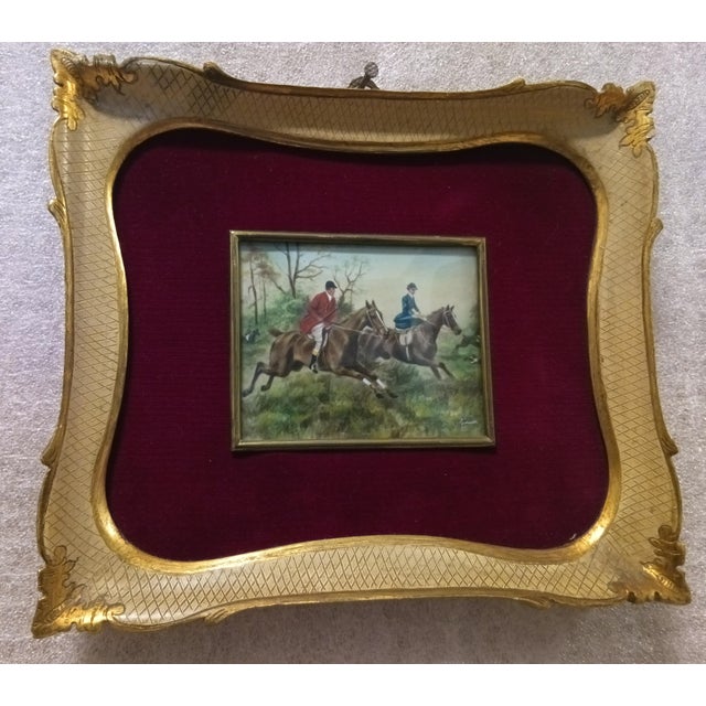 19th Century English Oil on Canvas Hunting Scene Miniature For Sale - Image 10 of 13
