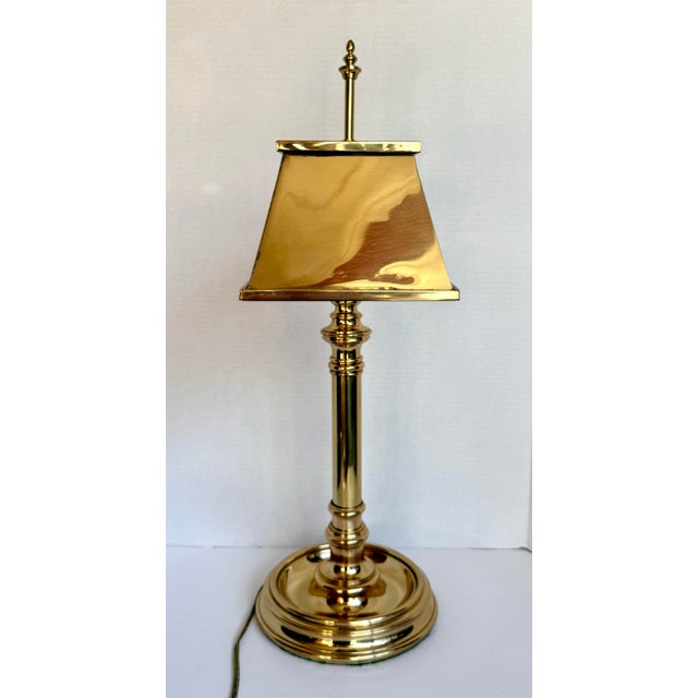 Metal Vintage Brass Library Table Desk Lamp With Pierced Shade Attributed to Chapman For Sale - Image 7 of 12