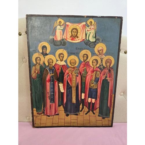 19th Century Orthodox Icon with Convention of Saints For Sale - Image 4 of 14
