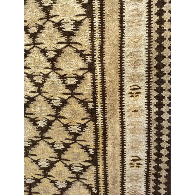 Vintage Persian Qazvin Tribal Kilim Runner, Handwoven Wool, Allover Paisley Pattern, Tan & Brown, 3x11 For Sale - Image 16 of 18