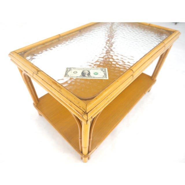 Vintage c1970s Bamboo Rattan Two Tier Rippled Glass Top Rectangle End Side Table For Sale - Image 11 of 12
