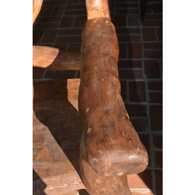 Folk Art Handcrafted Unique Rustic Log Solid Wood Bench Seat / Wide Chair For Sale - Image 11 of 18