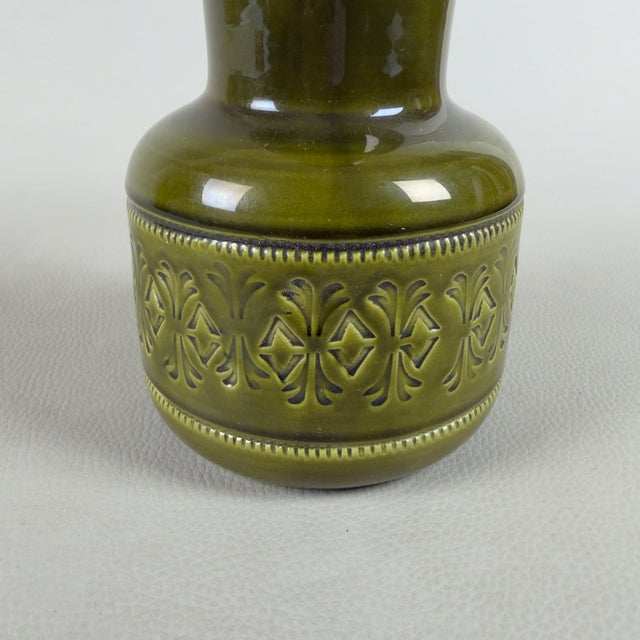 Forest Green Vintage Iridescent Green Majolica Ceramic Vase from Facs San Marino, 1960s For Sale - Image 8 of 11