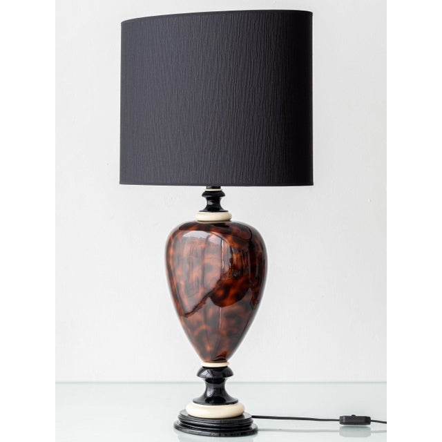 Faux Tortoiseshell Glazed Ceramic Table Lamp, France, 1970s For Sale - Image 11 of 18