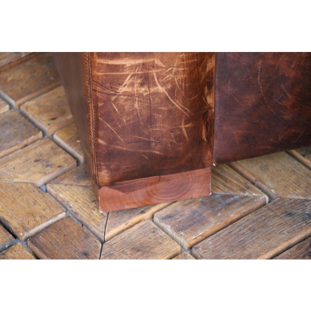 Restoration Hardware Brown Leather Three-Seat Sofa With Patina For Sale - Image 10 of 18